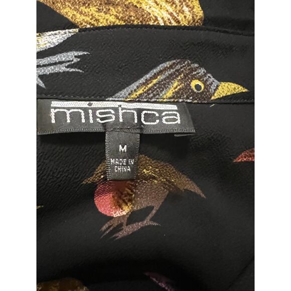 Mishca Gorgeous Bird Print Blouse Adjustable Sleeve Black & Multi M - Picture 6 of 7